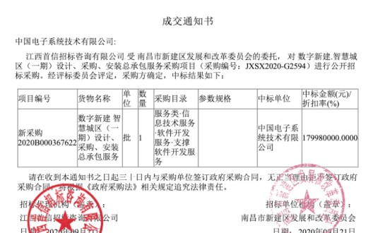 中国电子现代数字城市业务连续中标!