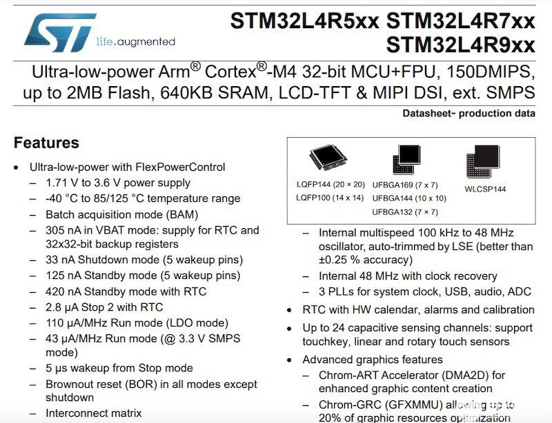 STMicroelectronics低功耗MCU數(shù)據(jù)表的摘要