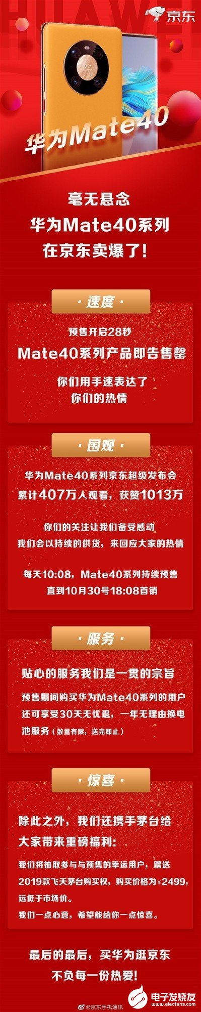 华为Mate40系列京东卖爆:28秒售罄