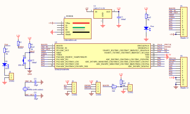STM32F030F4P6单片机的电路原理图