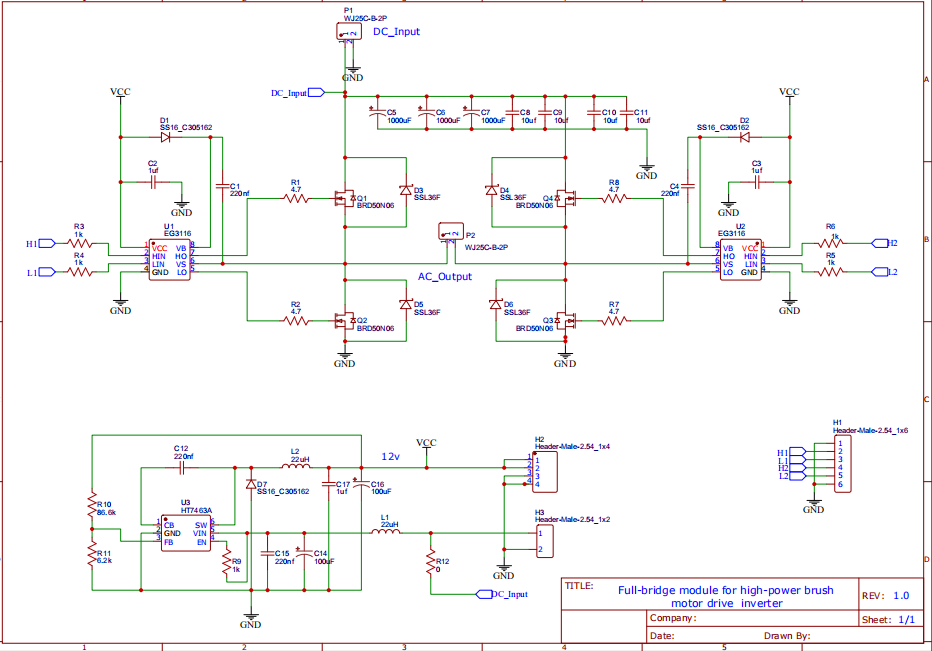大功率电刷电动机驱动逆变器的全桥模块-电子电路图,电子技术资料网站