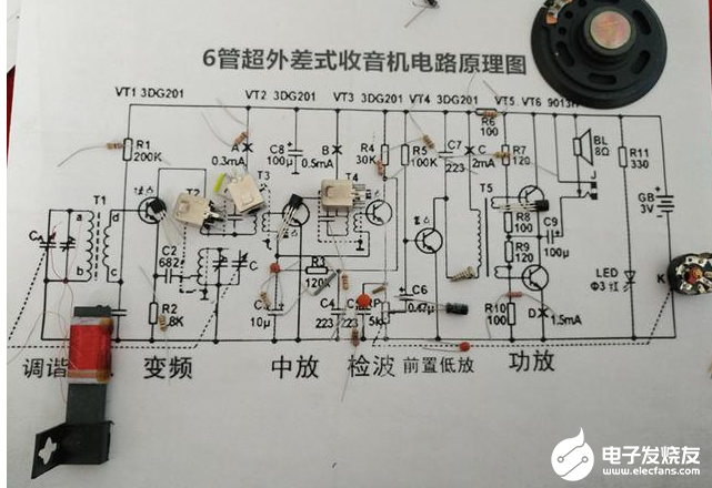 六管超外差式收音机框图及电路原理图解析