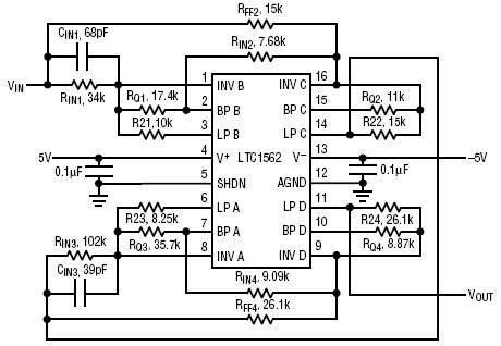 ltc1562 有源低通滤波器参考设计-电子电路图,电子