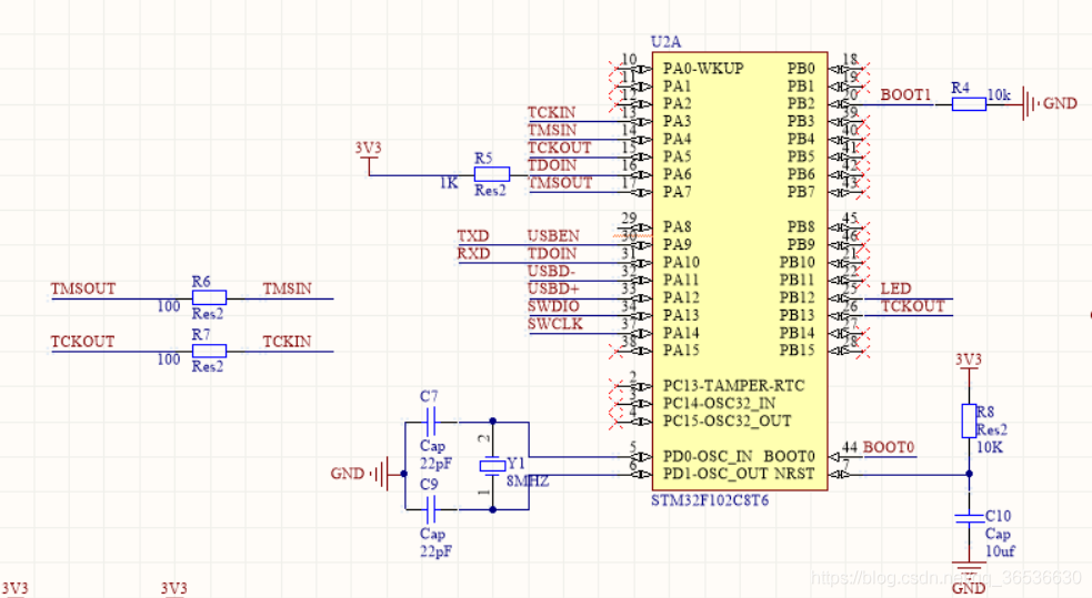 将stm32f103c8t6最小系统改造为jlink ob-电子电路图
