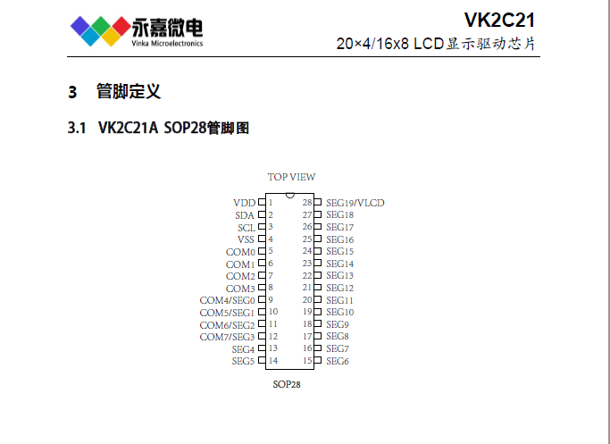 VK2C21点阵式存储映射的LCD驱动器概述