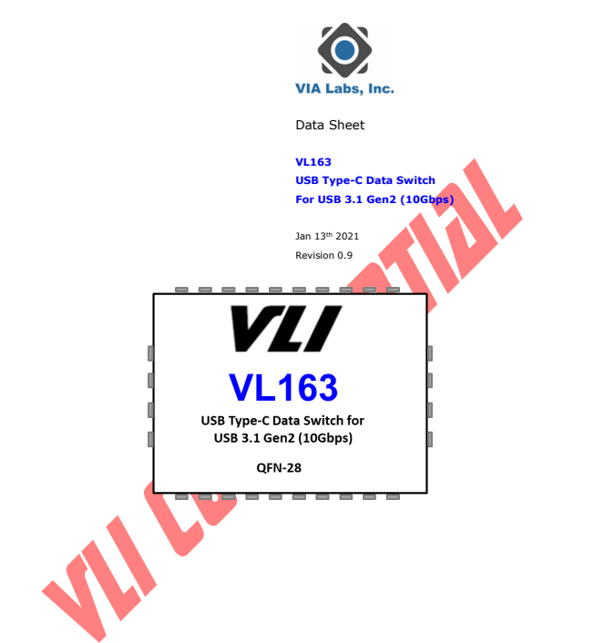 VL163 <b class='flag-5'>QFN28</b> USB—C Gen2Switch芯片