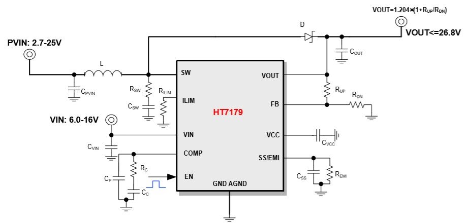 HT7179高功率异步升压转换器概述、特点及应用