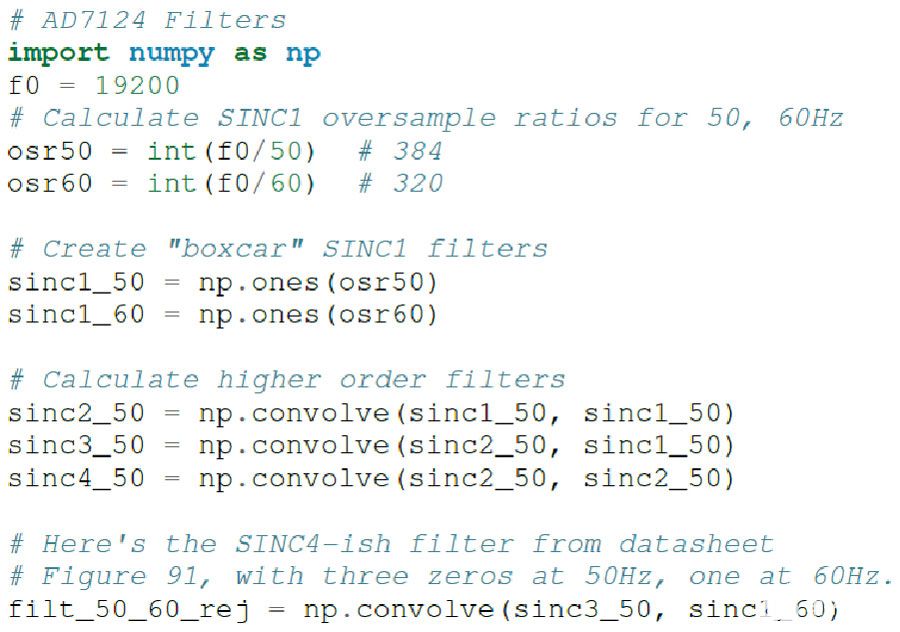 图 13. 50 Hz/60 Hz sinc 滤波器的 AD7124-8 代码示例。