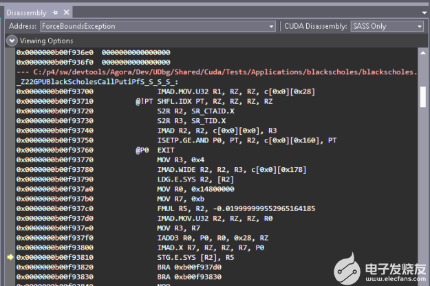 Source enabled disassembled code view of the previous code example before CUDA 11.2.