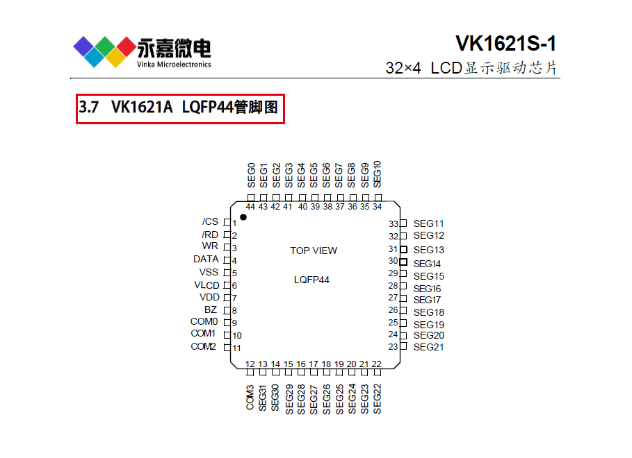 34*4段LCD液晶显示驱动IC-VK1621B特点