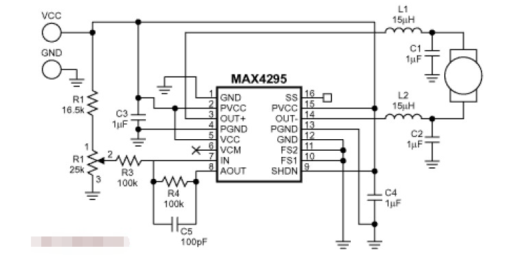 基于Maxim的MAX4295构建的电机速度控制器电路图