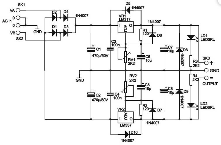 可調(diào)對(duì)稱1<b class='flag-5'>至</b>24<b class='flag-5'>VDC</b>/1A電源<b class='flag-5'>電路圖</b>