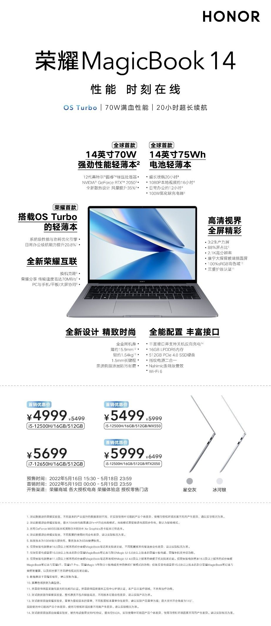 全新荣耀MagicBook14正式发布 搭载OS Turbo技术 标配酷睿标压处理器