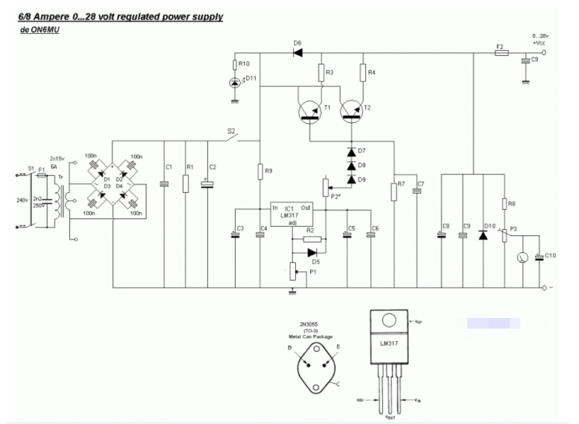 6A/0-28V可变电源电路图