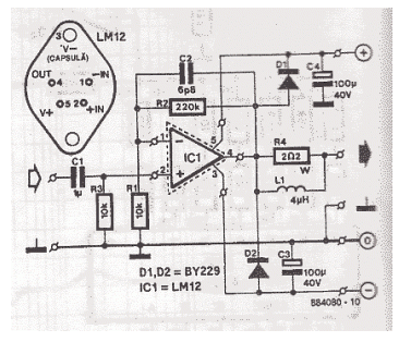 基于功率IC LM12的80W功率音頻放大器電路圖