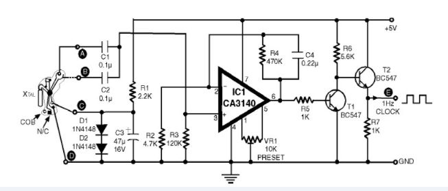 一個(gè)帶有COB的1Hz時(shí)鐘發(fā)生器電路