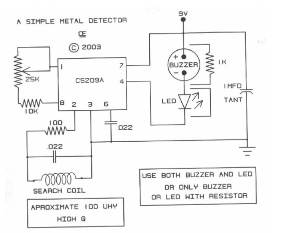 一个非常容易构建的简单金属探测器电路