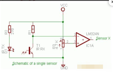 基于ATmega16构建的线跟随机器人的完整电路图