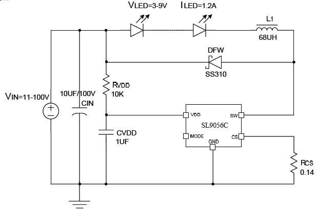 內置MOS開關降壓型LED恒流驅動器概述、特點及應用