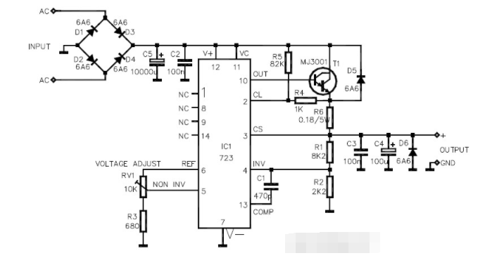 3V-30V/3A可调稳压电源电路图