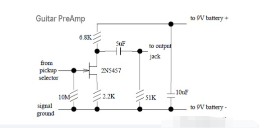 基于JFET 2N5457的<b class='flag-5'>吉他</b><b class='flag-5'>前置放大器</b><b class='flag-5'>电路</b>
