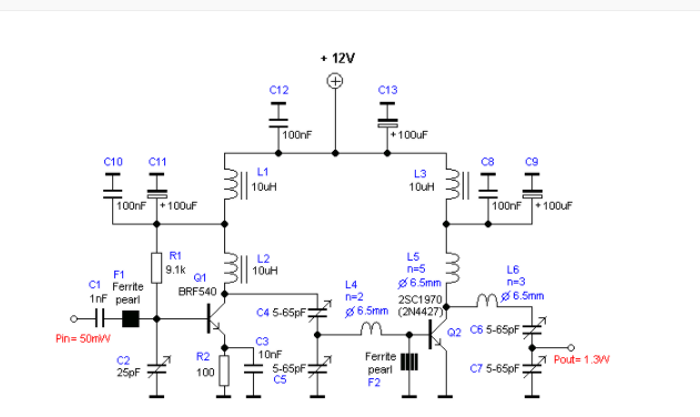 1.3W射頻放大器的電路圖分享