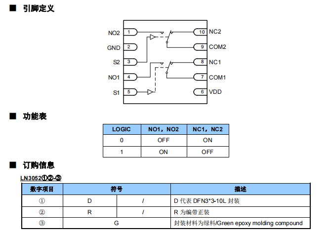 双路单刀双掷CMOS模拟开关LN3052概述及特点