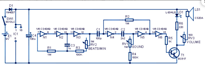 节拍器声音发生器的<b>电子电路图</b>