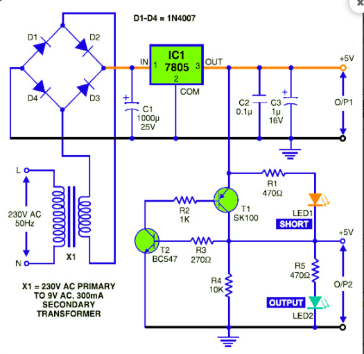 帶有短路<b class='flag-5'>保護</b>系統(tǒng)的<b class='flag-5'>5V</b>直流<b class='flag-5'>穩(wěn)壓電</b>源<b class='flag-5'>電路</b>圖