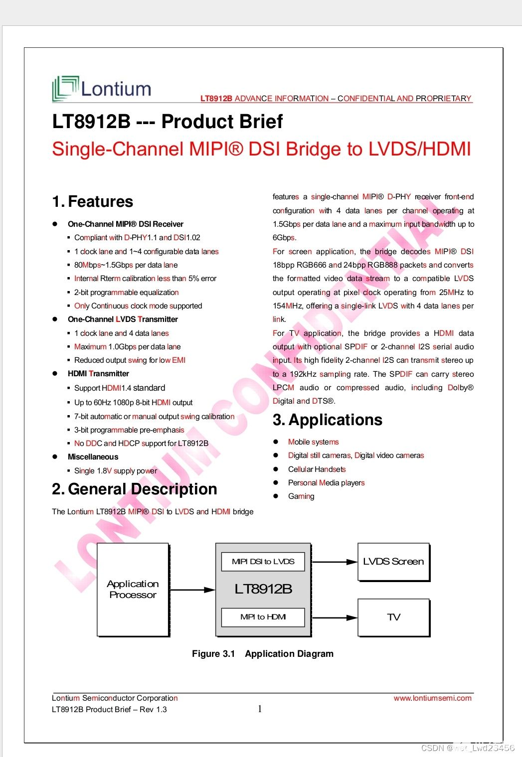 LT8912B（龙迅）MIPI DSI转LVDS/HDMI1.4芯片