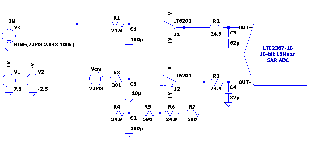 用于<b class='flag-5'>LTC2387-18</b> SAR ADC的单端至差分驱动器电路