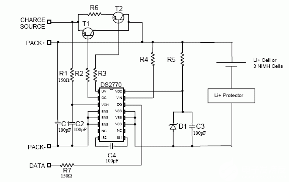 基于<b>DS2770</b>的<b>电池</b>监控器<b>和</b><b>充电器</b>参考设计