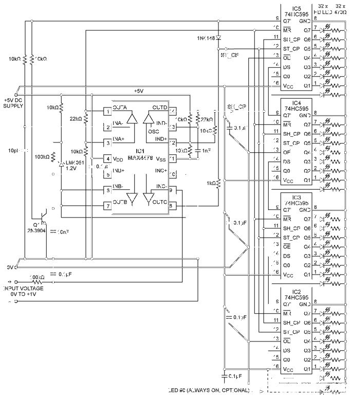 MAX4478电路设计：IC形成简单的温度计式电压指示器