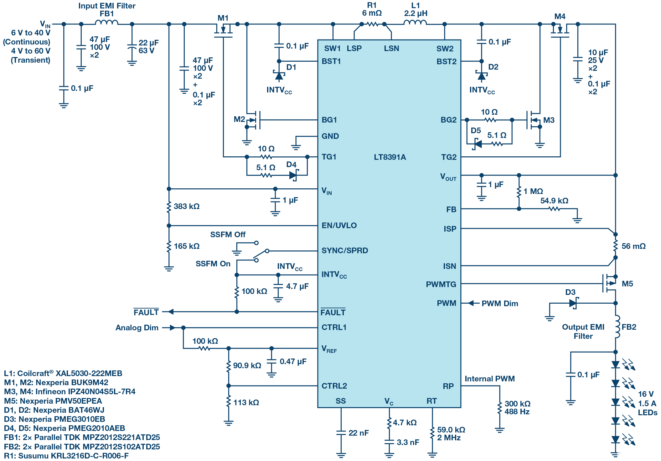 LT8391A降壓-升壓控制器為汽車前照燈中的LED燈串供電