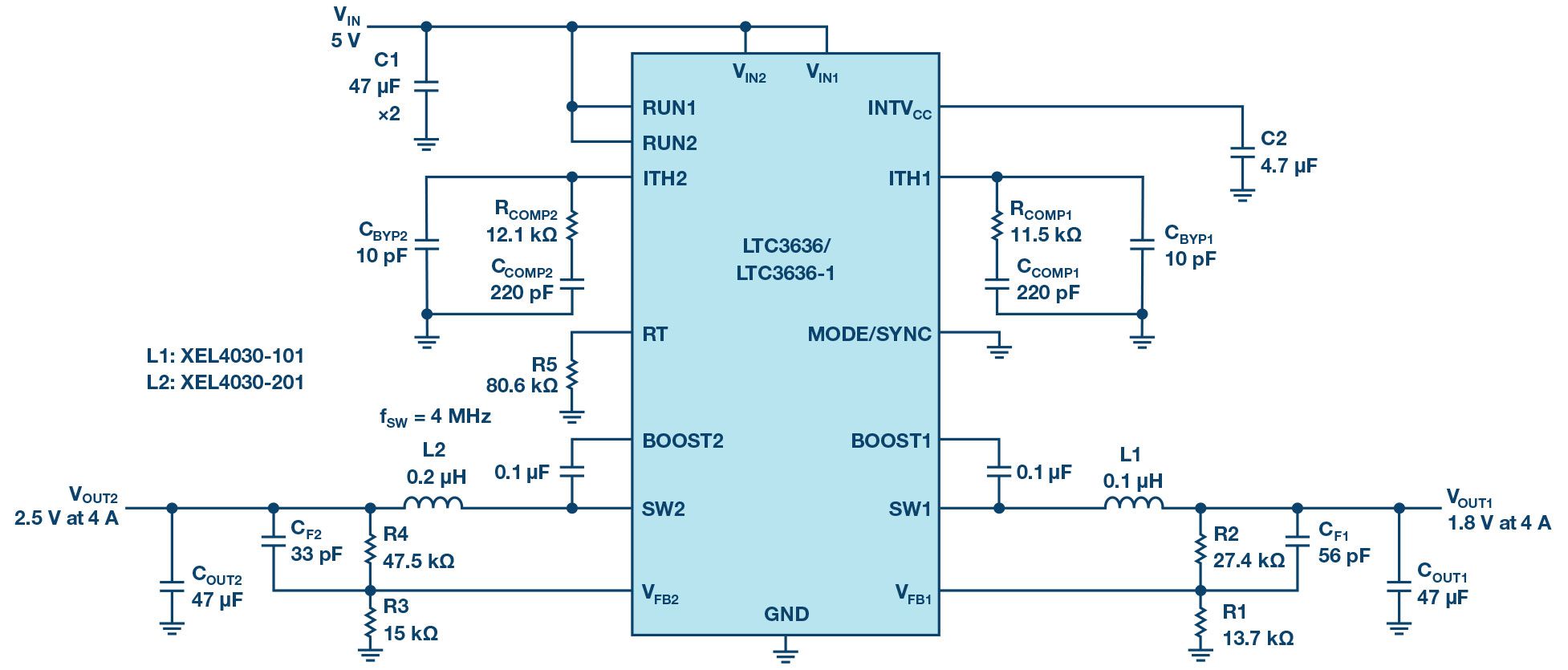 双通道、6A降压稳压器提供高效紧凑的解决方案