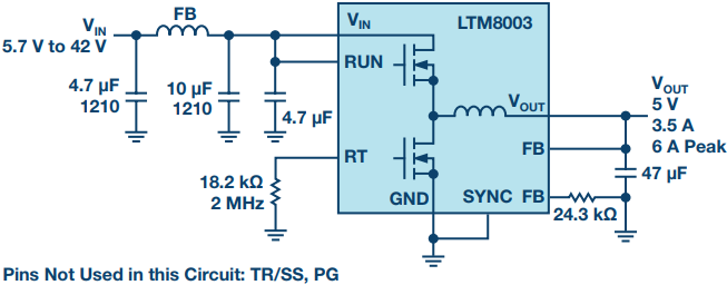 LTM8003 μModule稳压器适用于汽车和工业应用