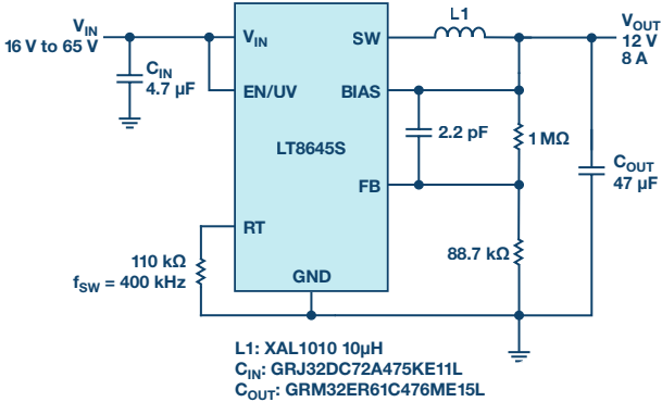 具快速瞬态响应和超低EMI辐射的<b class='flag-5'>单片式</b>65V、8A<b class='flag-5'>降压</b>型<b class='flag-5'>稳压器</b>