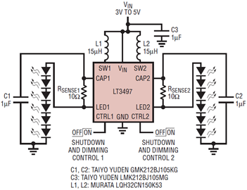 双通道<b>升压</b>型<b>转换器</b>驱动电池供电<b>便携式</b><b>设备</b>的背光电路