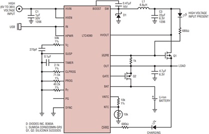 帶高壓2A蝙蝠軌道降壓穩壓器的USB電源管理器