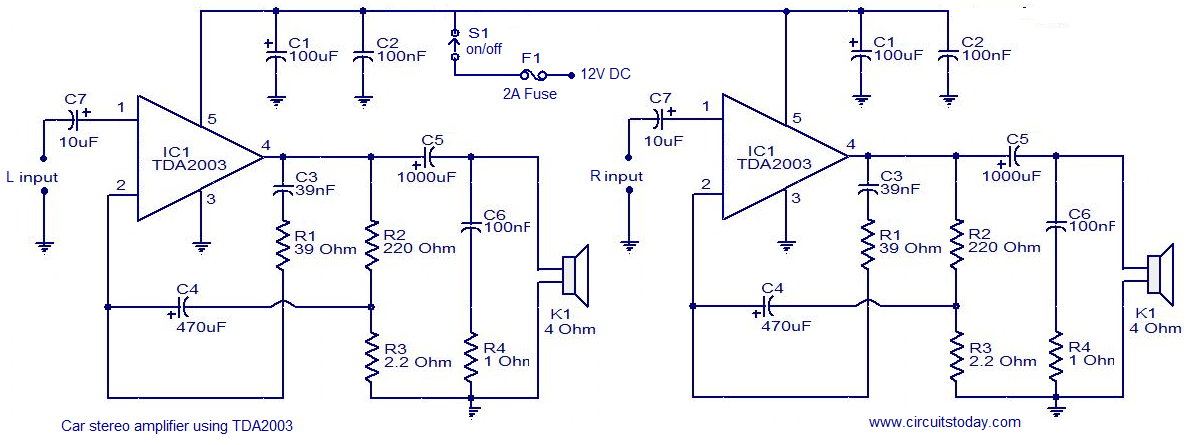 基于<b class='flag-5'>TDA2003</b>的簡單低功耗汽車立體聲<b class='flag-5'>放大器</b><b class='flag-5'>電路</b>