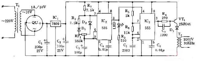 555間歇式臭氧發(fā)生器電路圖（四款臭氧發(fā)生器電路圖詳解）