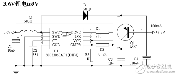 自制锂电3.7v升9v电路图详解
