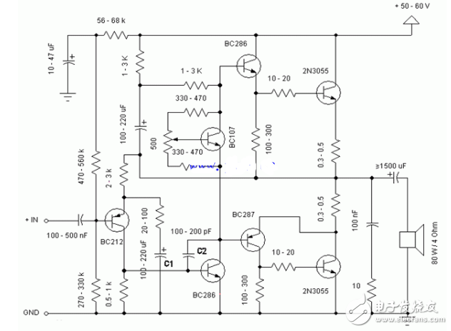 <b class='flag-5'>2n3055</b>簡(jiǎn)易功放<b class='flag-5'>電路</b>圖大全（音頻<b class='flag-5'>功率放大器</b>/揚(yáng)聲器/<b class='flag-5'>晶體管</b>）