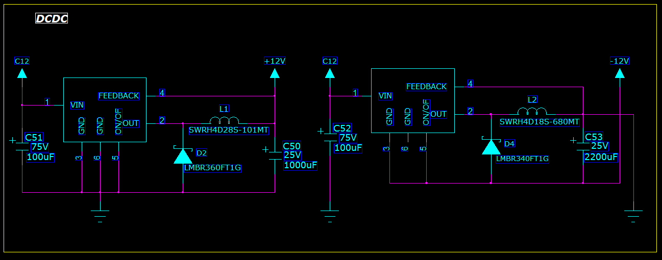 請問如下能實現同一塊pcb上的±12v供電嗎?