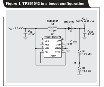 如何使用TPS61042白光LED驱动<b>器</b>作为<b>升压</b><b>转换器</b>