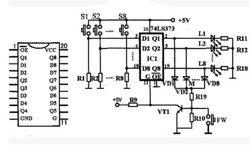 鎖存器74ls373應用電路圖大全（四款搶答器/單片機接口/信號發(fā)生器電路）