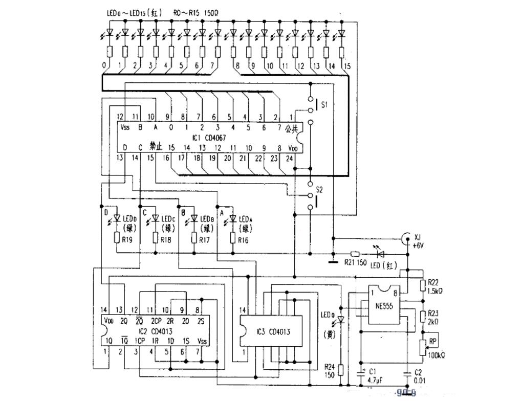 cd4067應用電路圖大全（計數器/自動(dòng)巡檢/流水燈數控/采集分站）