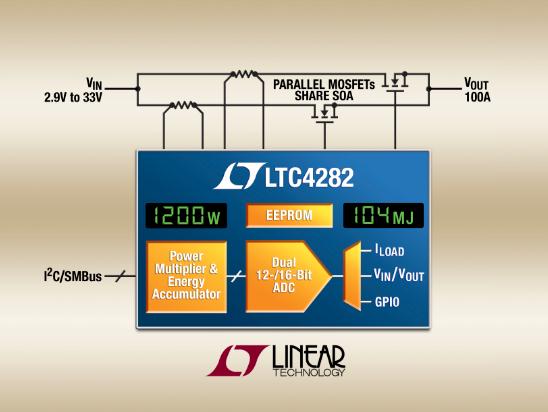 凌力尔特公司推出具能量监视功能的<b>热插拔</b>控制<b>器</b>，可用来实现<b>100A</b>及较大电流的电路板设计