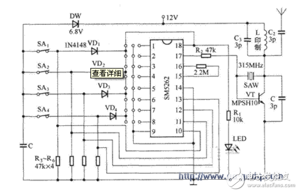 SM5262数字编码器的遥控发射电路