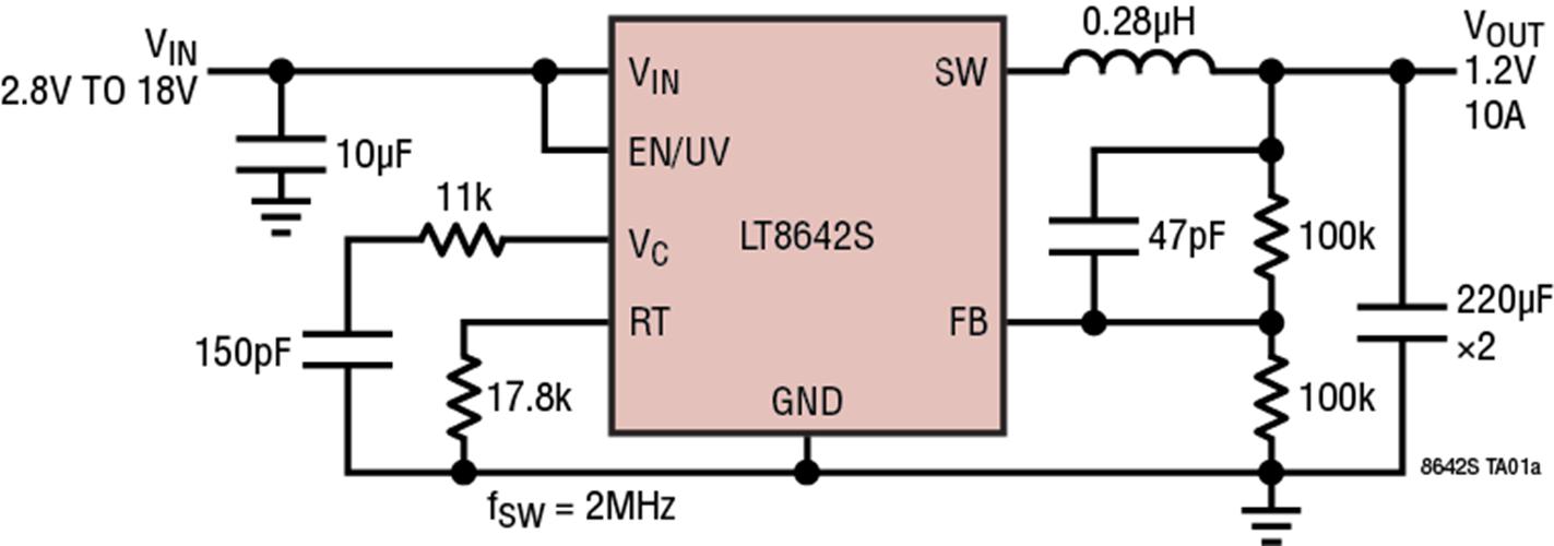 同步降压稳压器LT®8642S，可最大限度降低EMI发射